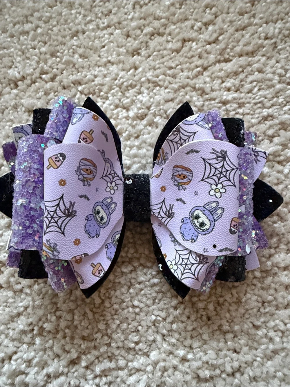 Labubu Lavender Halloween Bow Stanley Straw Accessory with Glitter Accents