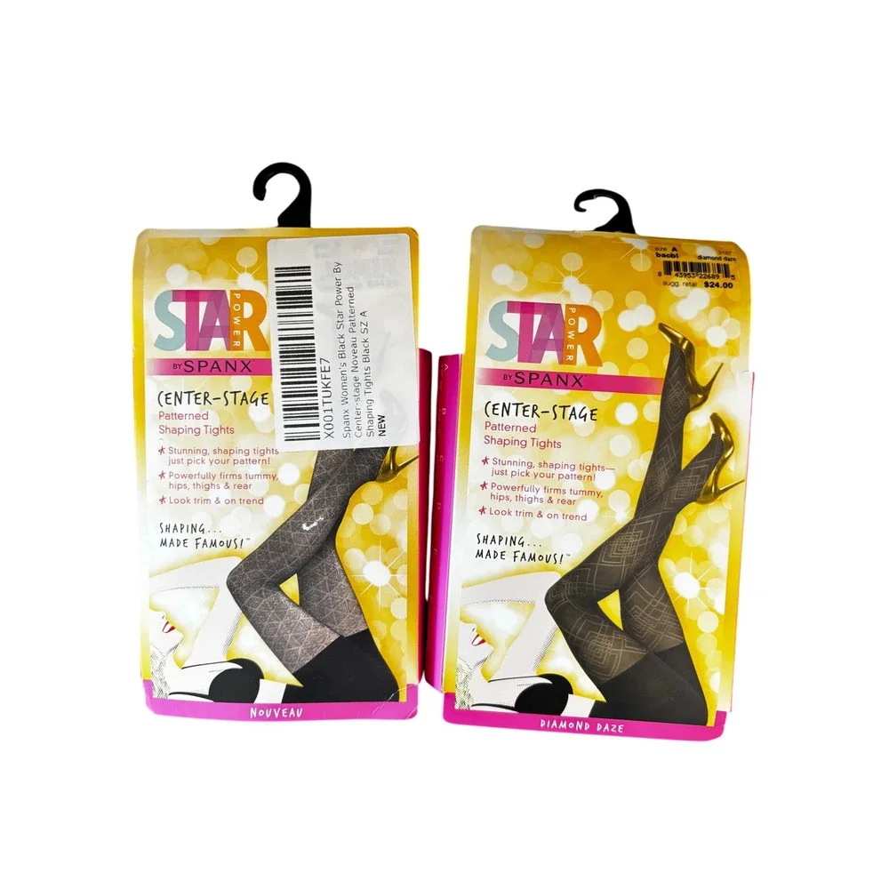 Spanx‎ Star Power Center-Stage Patterned Shaping Tights Size A Black Lot of 2
