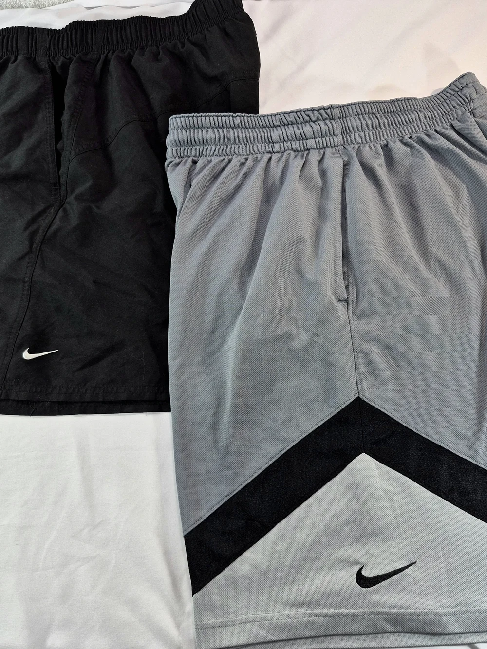 Nike Athletic Shorts Bundle - Black Dri-FIT Running Shorts & Gray Chevron Basket