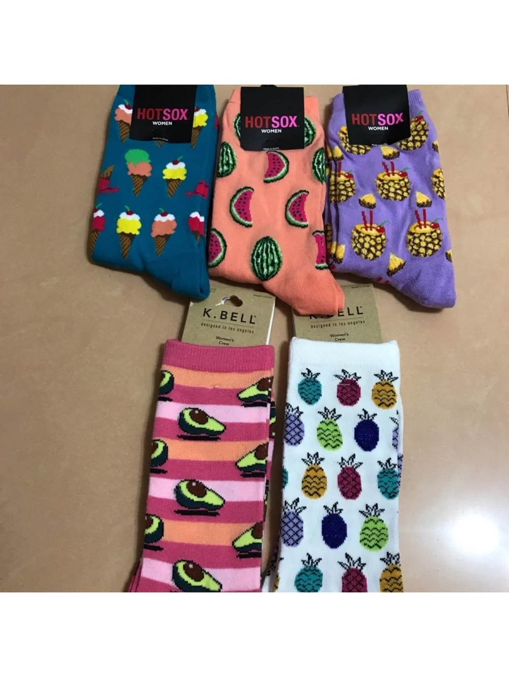 HOTSOX Women's Fun Fruit & Ice Cream Pattern Crew Socks - Assorted Colors