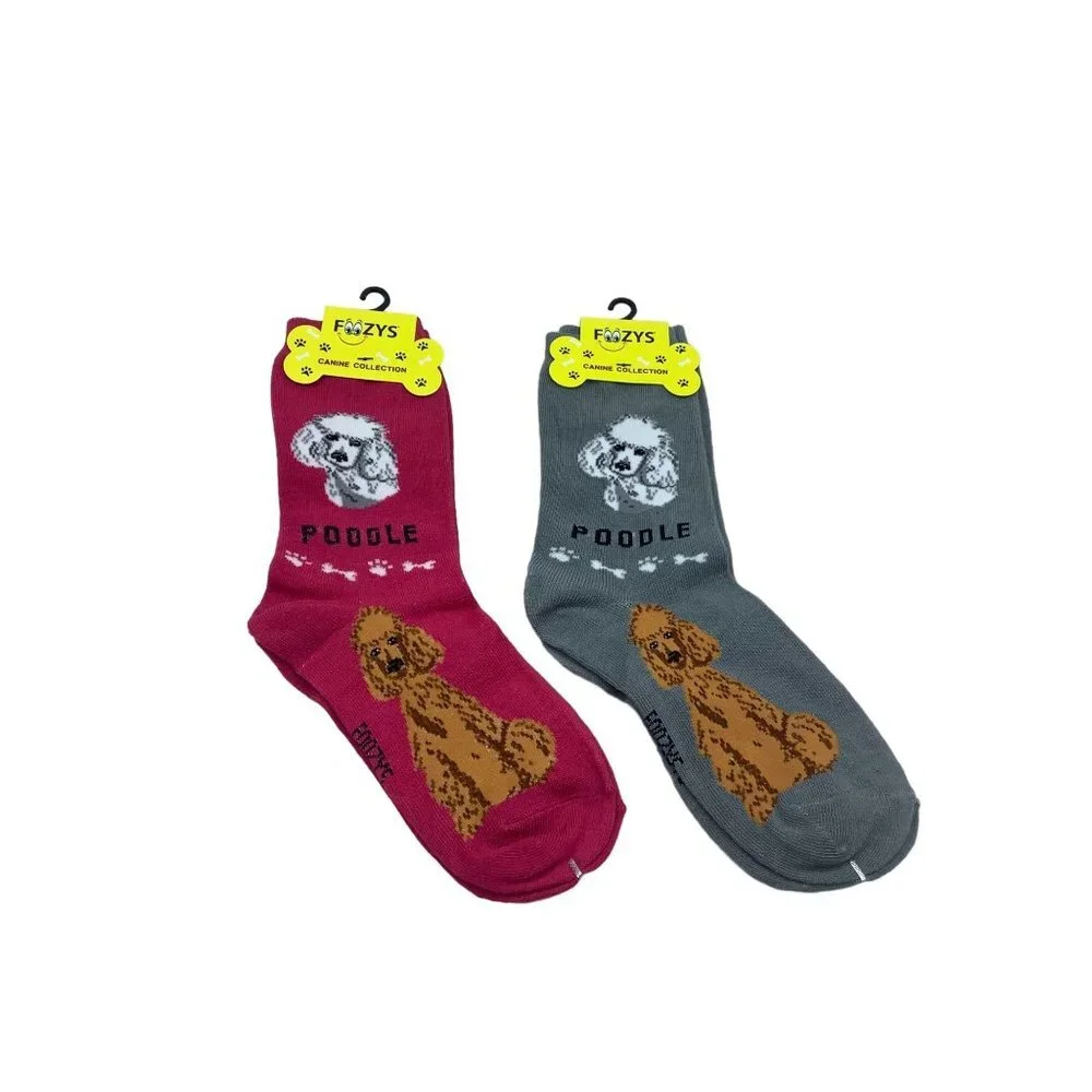 Poodle Dog Crew Socks Size 9-11 2 Pairs Pink Gray NWT‎ NEW
