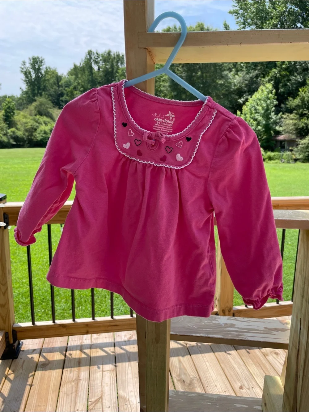 OshKosh B'gosh Bright Pink Long-Sleeve Heart Yoke Top