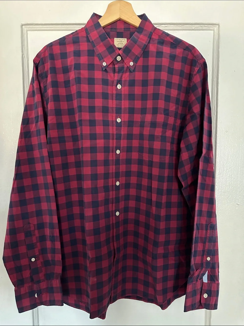 J. Crew Men's Red & Navy Check Button-Down Shirt