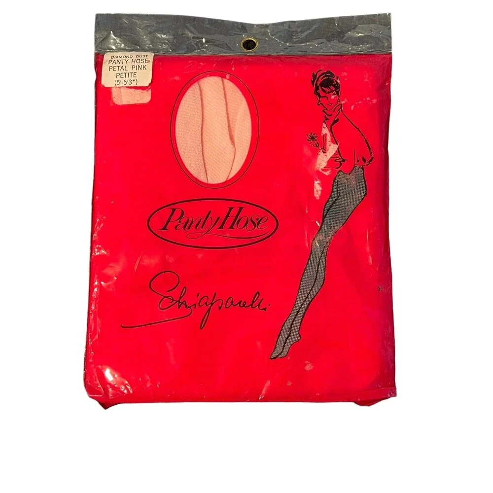 Vintage Schiaparelli Pantyhose Diamond Dust Petal Pink Petite 5'-5'3