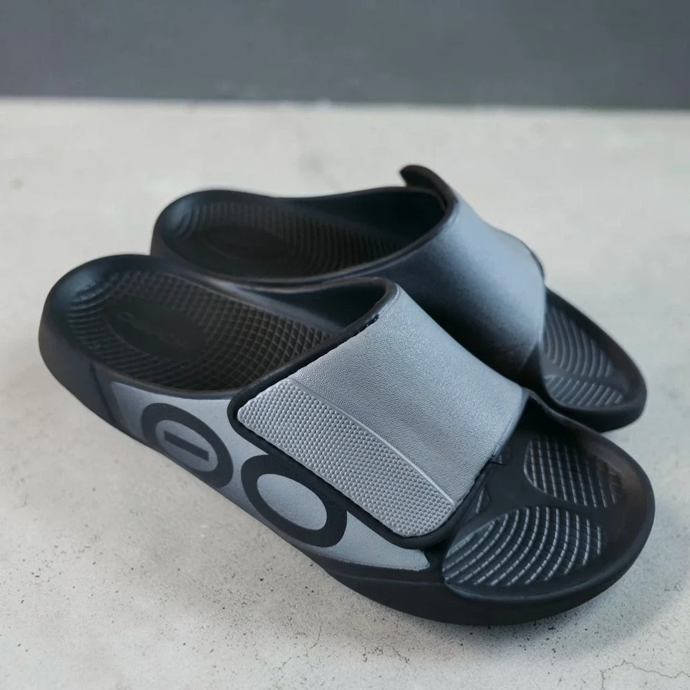 Oofos OOahh Sport Flex Mens Size 10 Black Walking Outdoor Recovery Slide Sandals