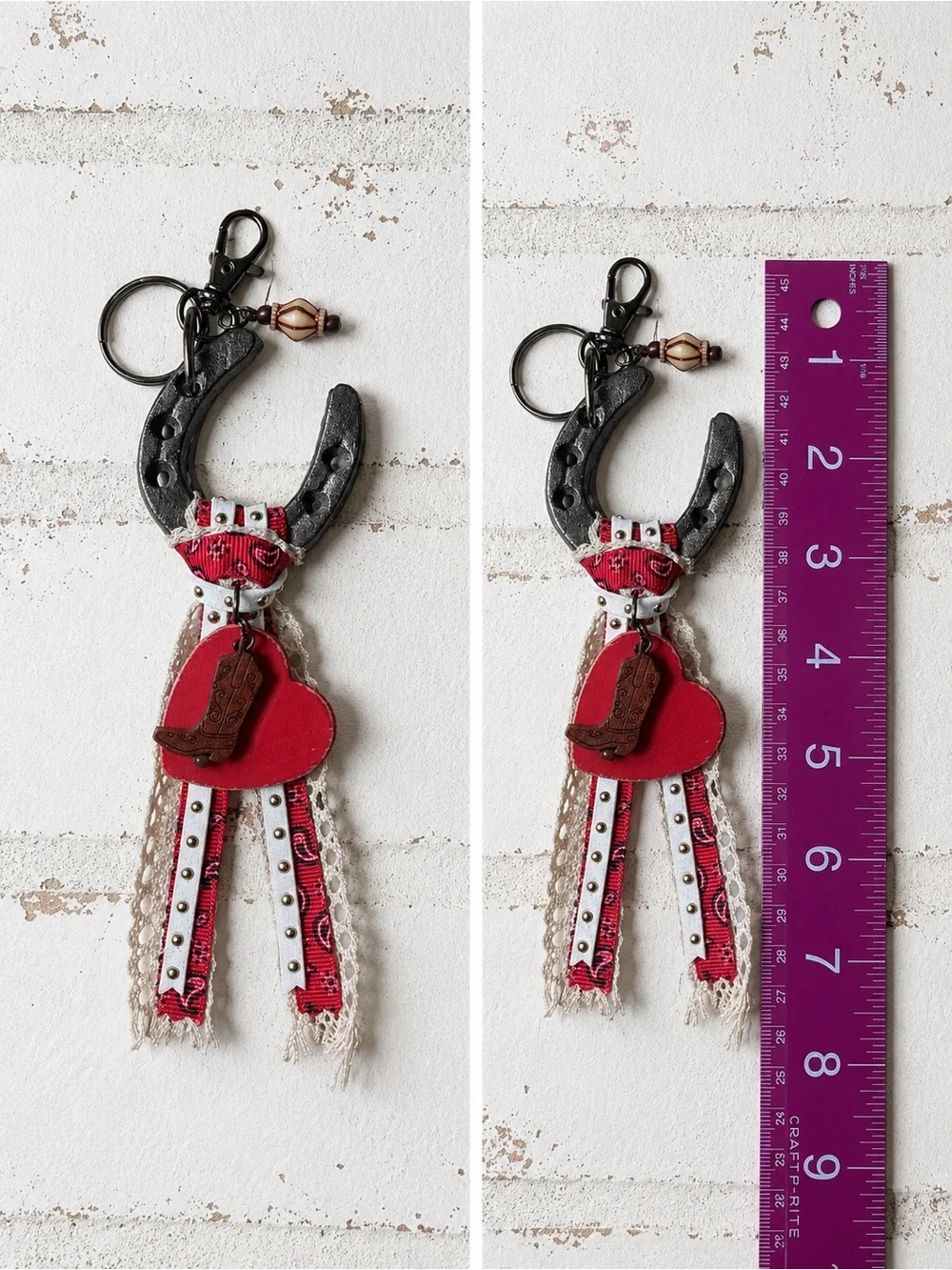 Red Heart Horseshoe Keychain or Bag Charm