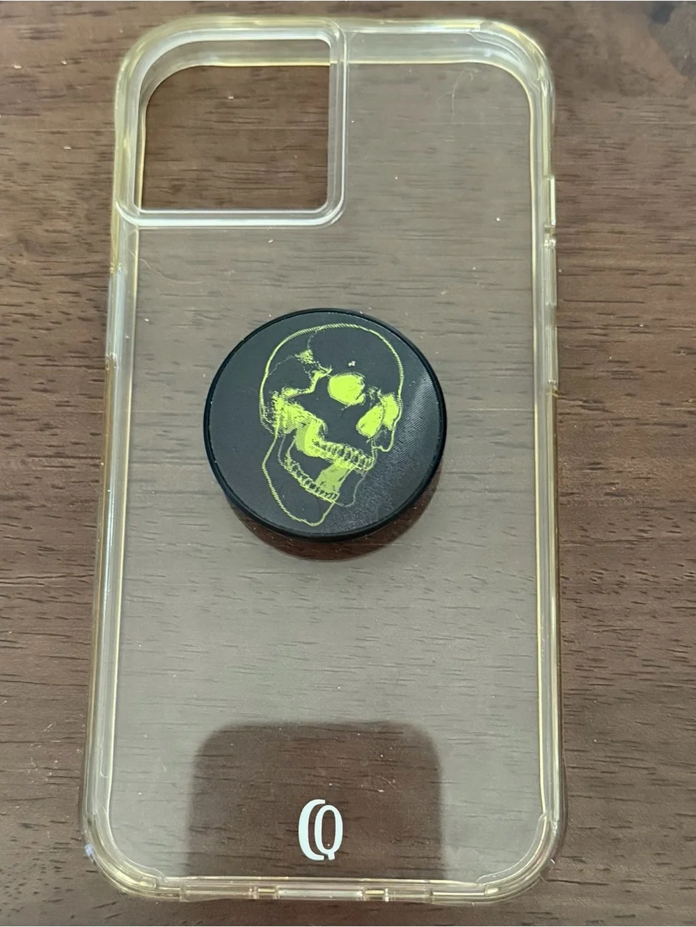 Clear Phone Case with Black Skull PopSocket - Green Skull Design