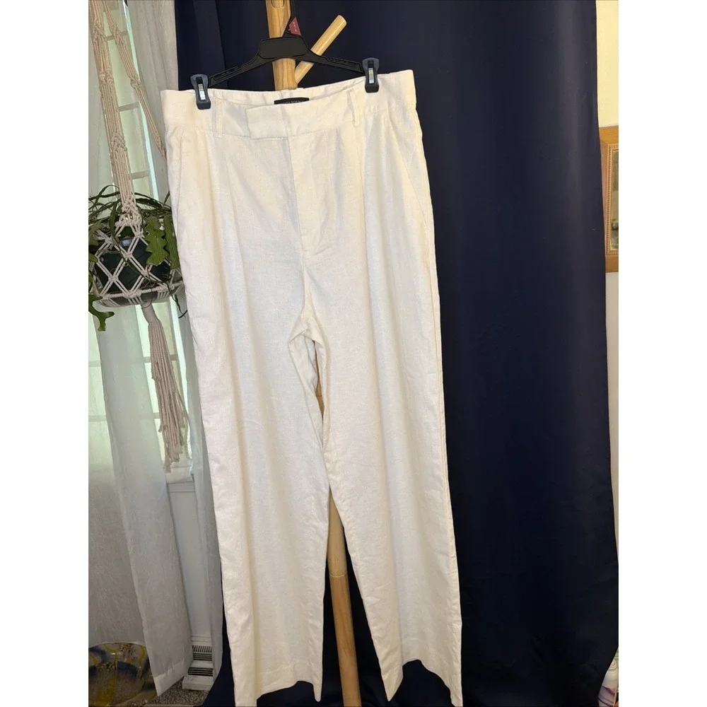 Banana Republic Women's Wide Leg Linen/Cotton Pants -Size 12 - Cream White
