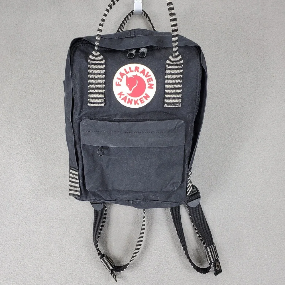 Fjallraven Kanken Mini Backpack Black Striped Straps 23561 Small Daypack