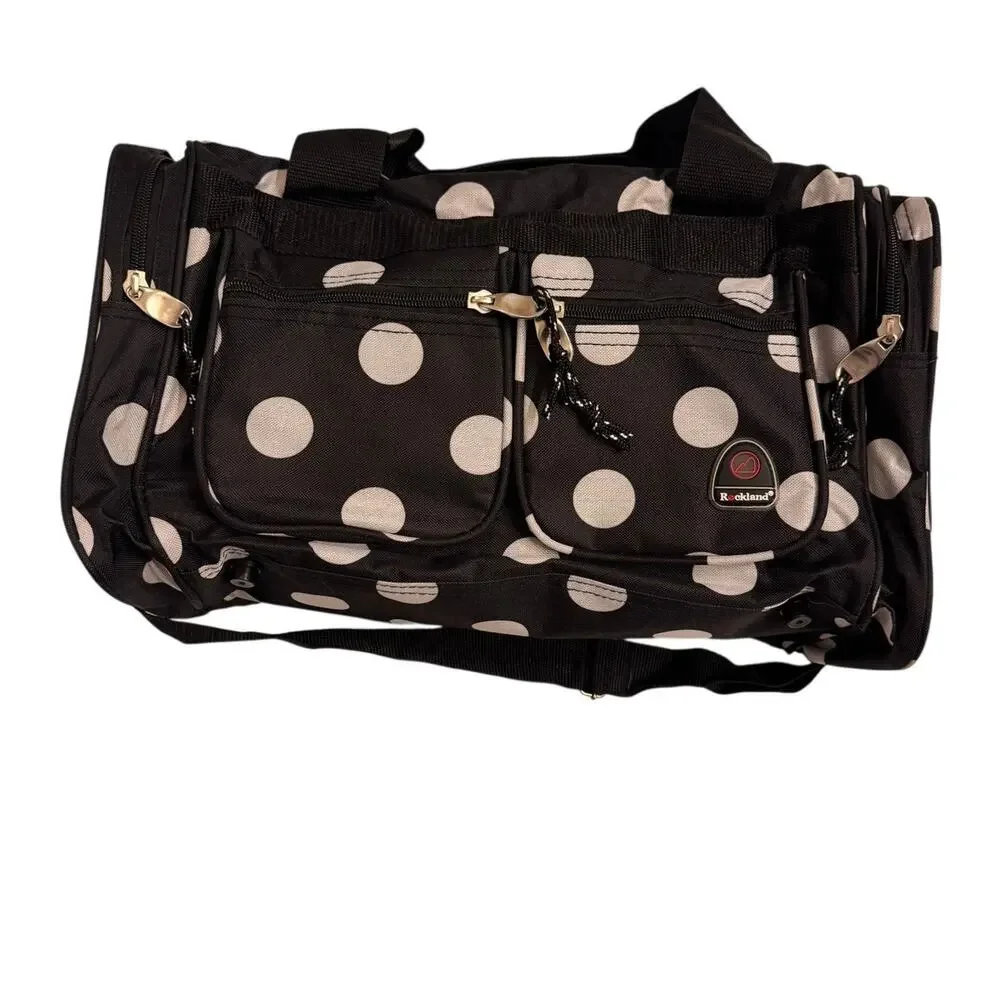 Rockland Black/White Polka Dot Duffel Travel Bag 18x10x8.5