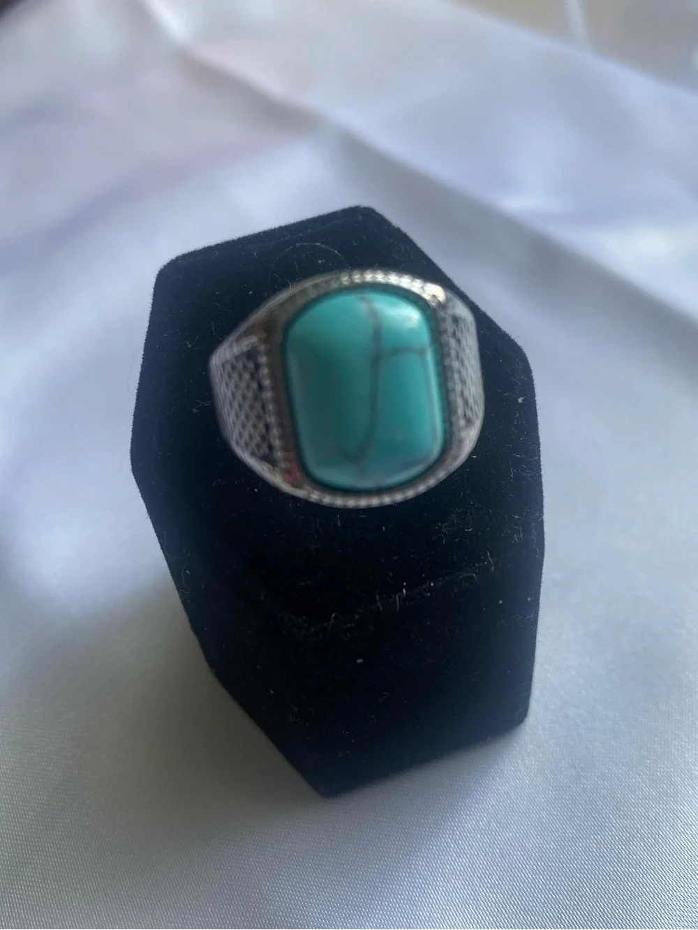 Turquoise Stone Silver-Tone Statement Ring