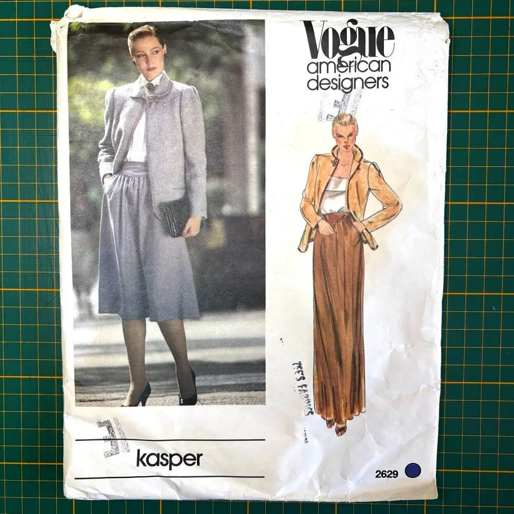 Vtg Vogue 2629 Sz 10 Kasper Designer Jacket | Skirt Uncut Sewing Pattern 1980s