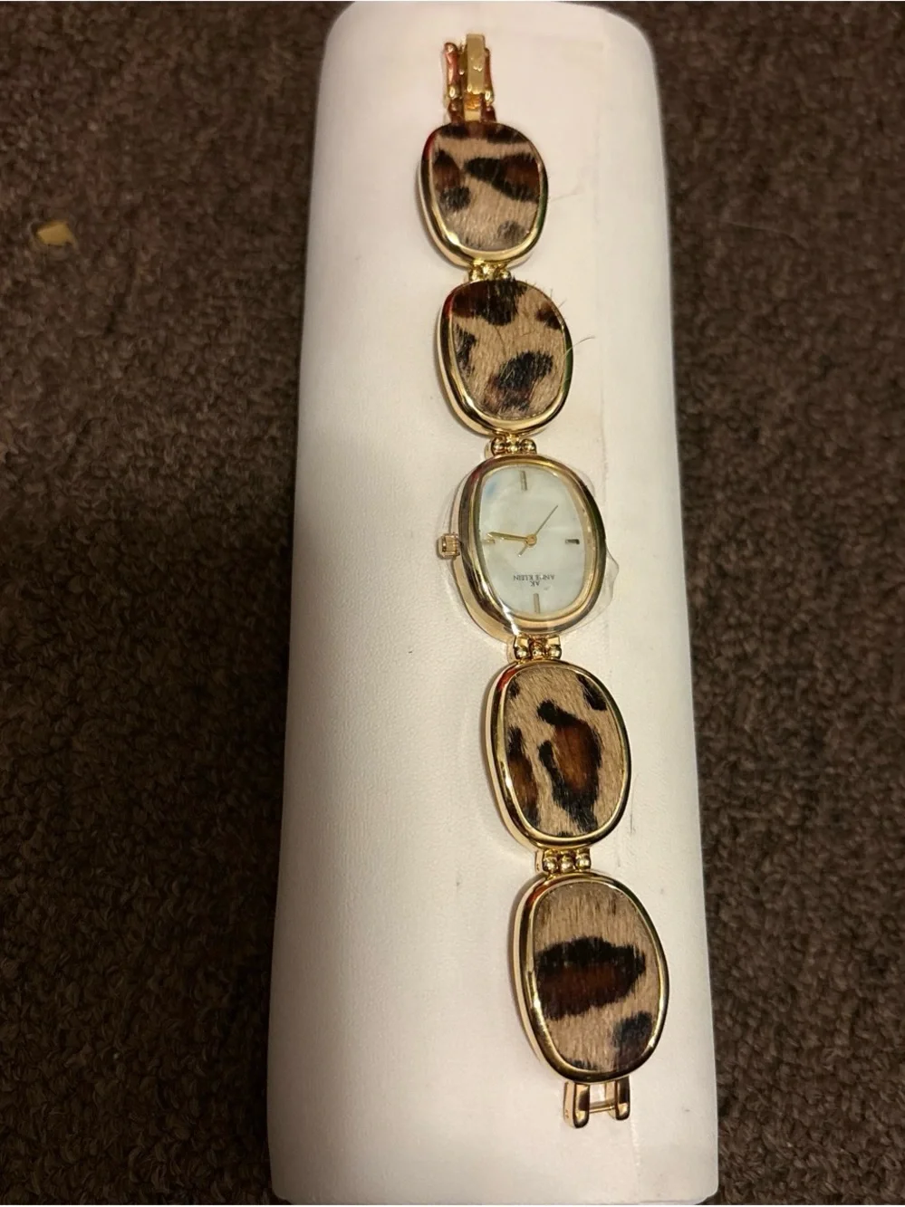 Anne Klein Gold-Tone Leopard Print Bracelet Watch