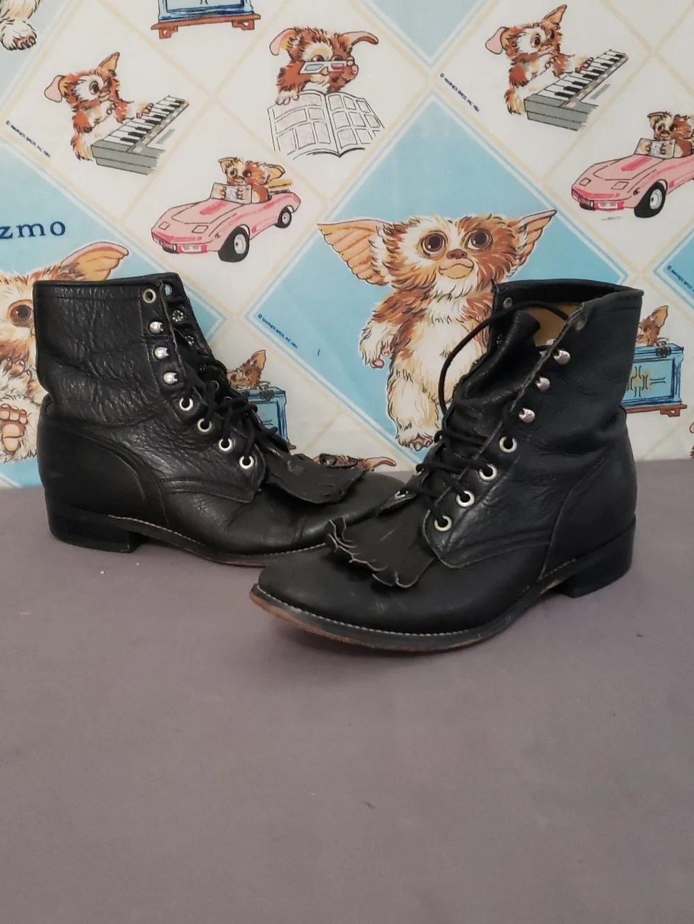 Justin Roper Black Lace Up Youth Size 5 1/2 D Kiltie Leather Boots Style 0620Y