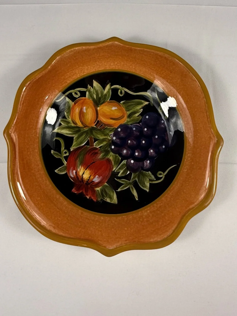 Hand-Painted Fruit Ceramic Serving Plate in Orange and Black