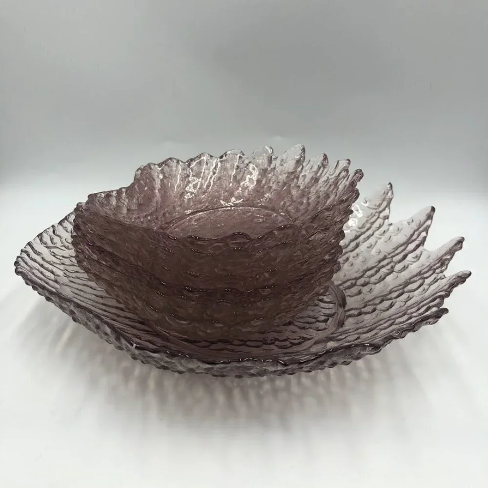 Pink Shell Shaped Appetizer Snack Bowls Set of 7 Scallop Edges 1 Big 6 Small
