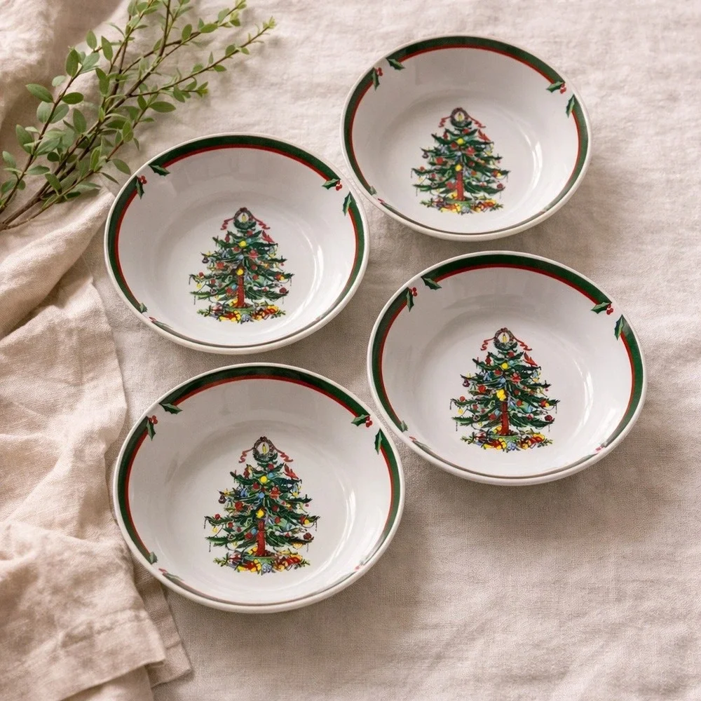 Set of‎ 4 Pacific Rim Christmas Tree Dessert Salad Bowls Porcelain