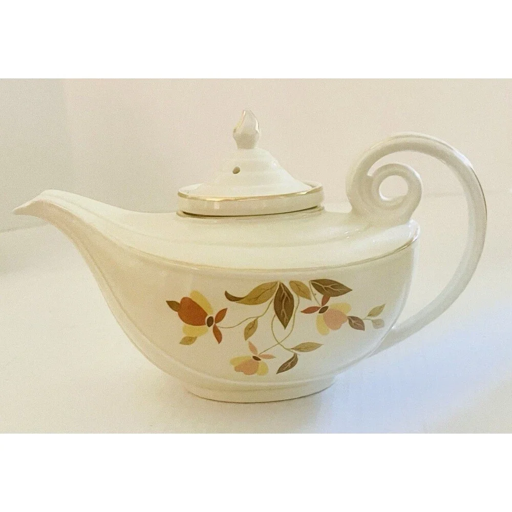 Vintage Hall's Superior China Aladdin Teapot, Lid, Infuser, Autumn Leaf, 1960s
