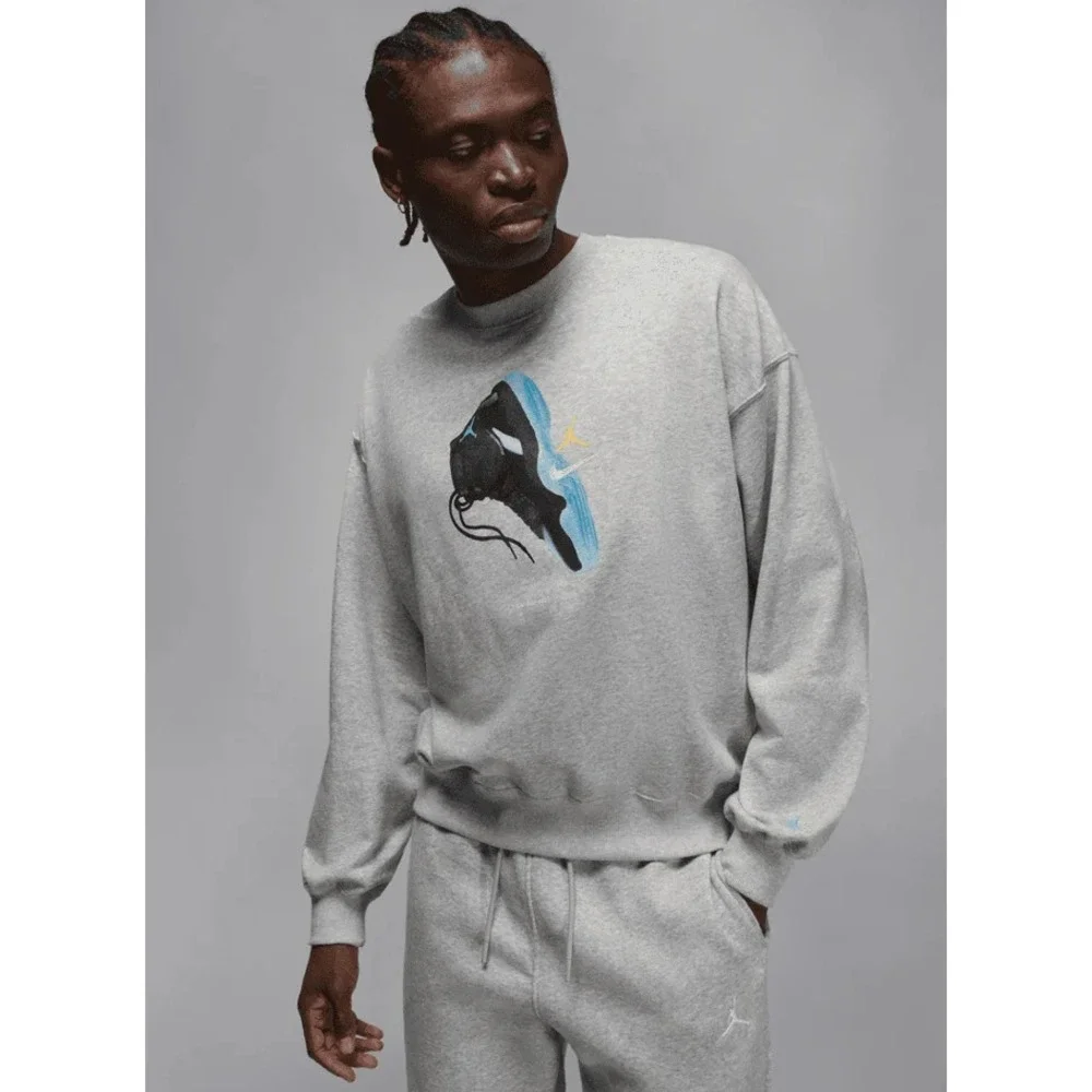 AIR JORDAN BROOKLYN AJ11 FLEECE CREWNECK GREY/GAMMA BLUE LARGE  IM6301-050