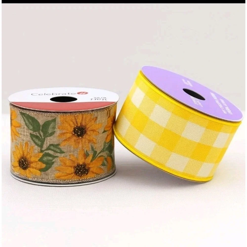 Sunflower & Yellow Gingham Wired Ribbon 2.5