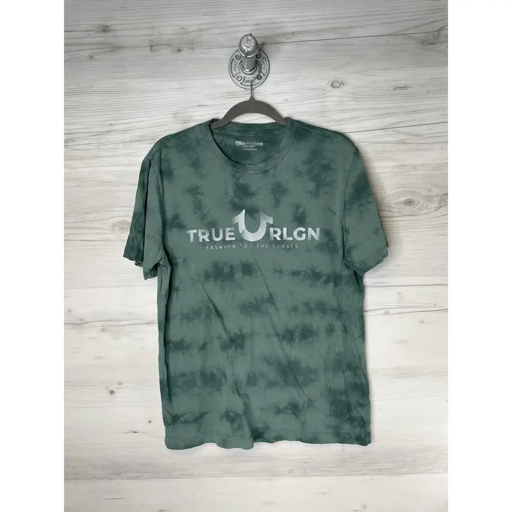 True‎ Religion Shirt Mens Medium Green Tie Dye True RLGN Foil Crew Neck Graphic