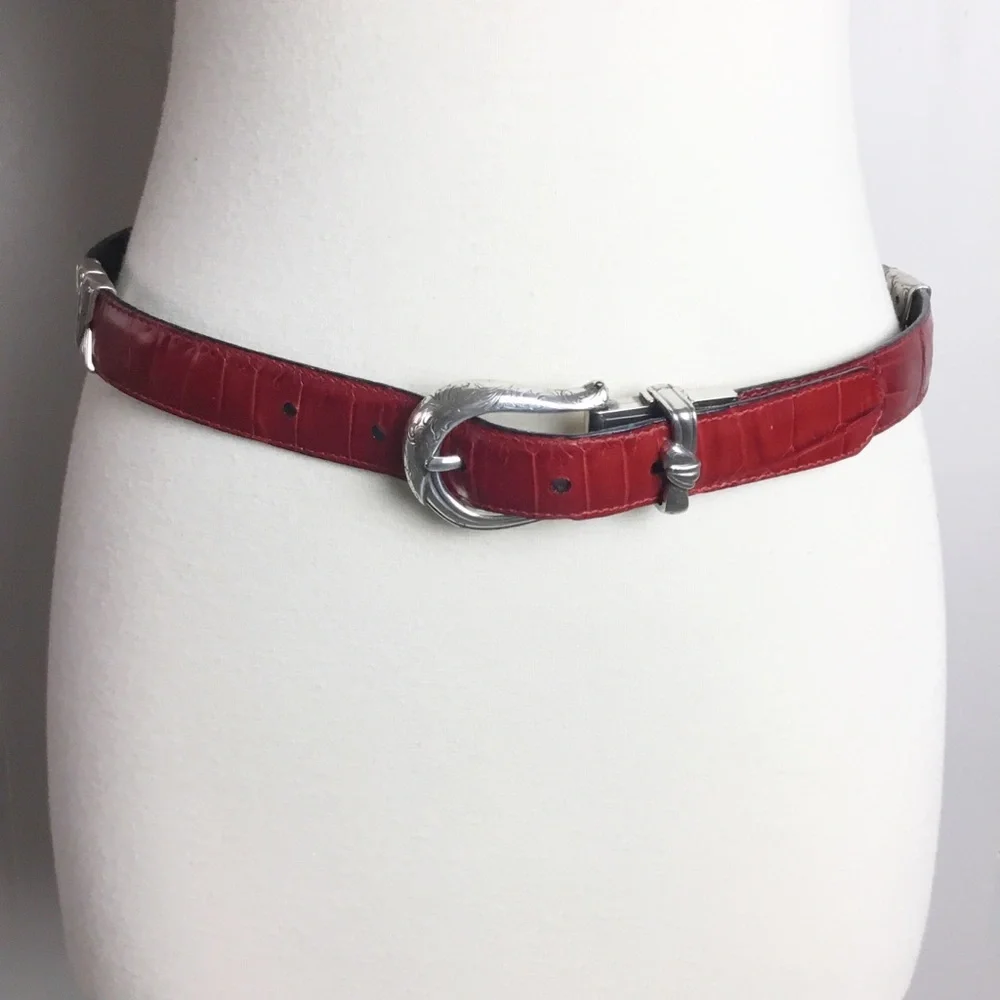 Vintage Brighton Red & Black With Silver Belt Leather Reversible Size M 30