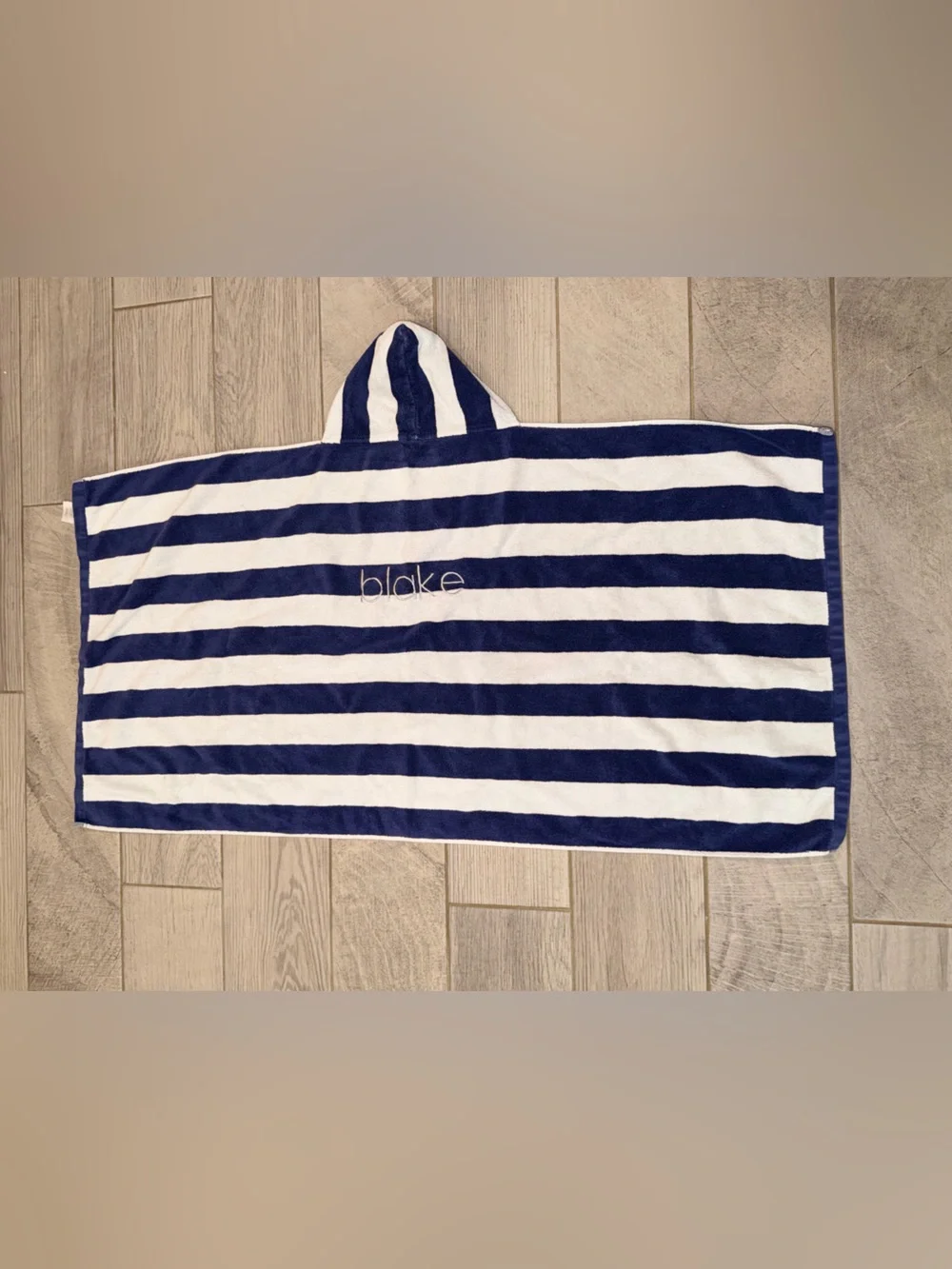 Pottery Barn Kids Navy Stripe Hooded Beach Towel Monogram Blake Custom