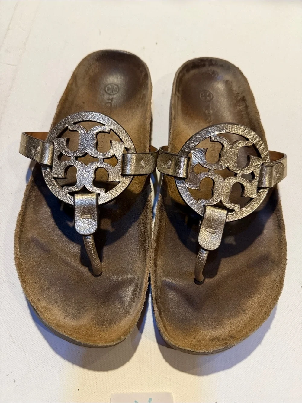 Tory Burch Metallic Bronze Logo Thong Sandals
