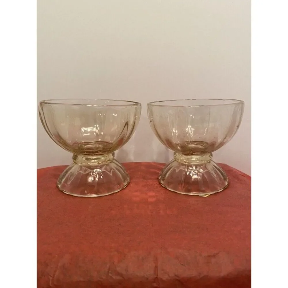 VTG Libbey‎ Ribbed Optic Compote Pedestal Dessert Candy Dish Light Yellow 4.5