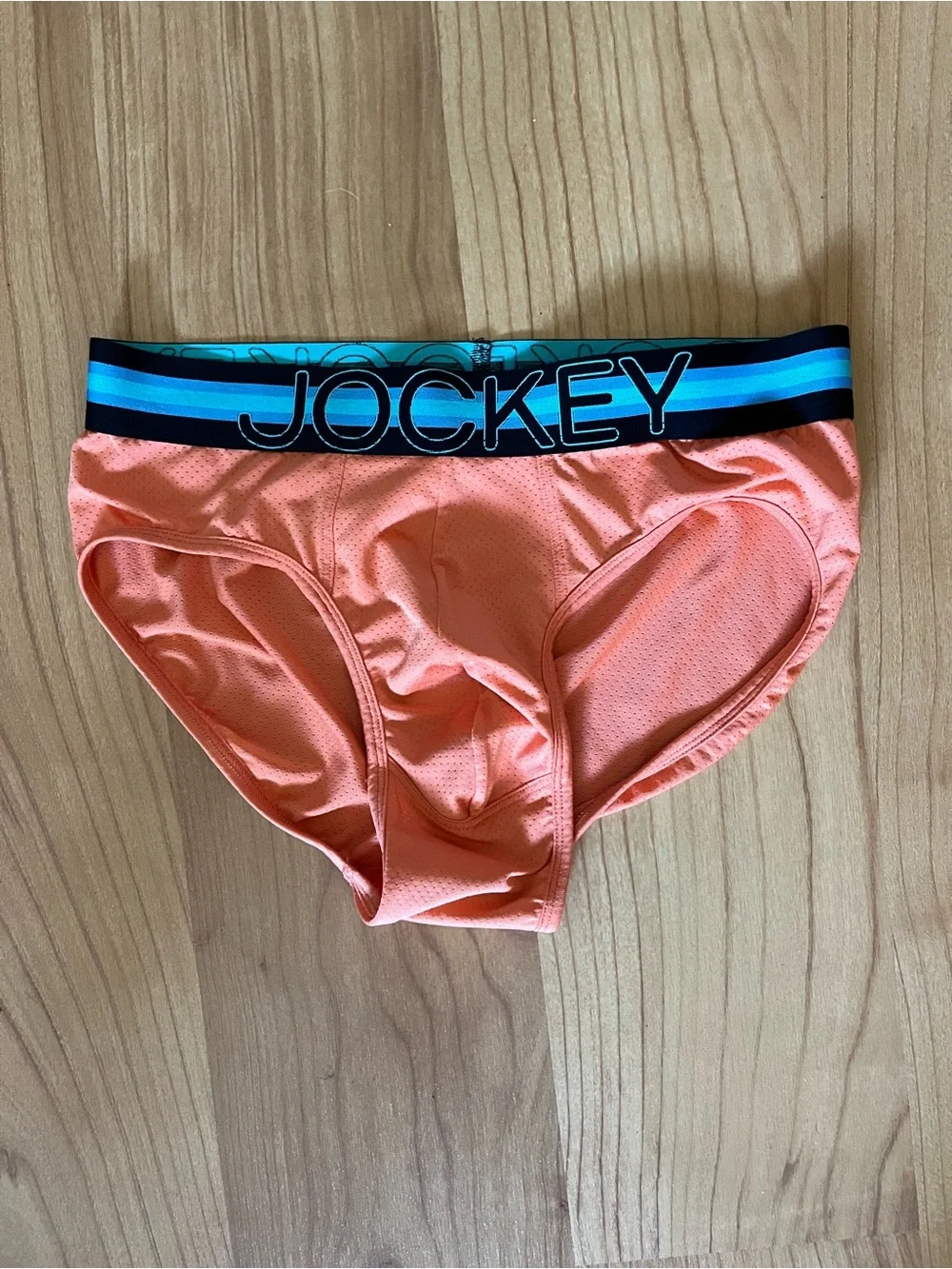 Jockey Peach Hip Brief with Blue Striped Logo Waistband