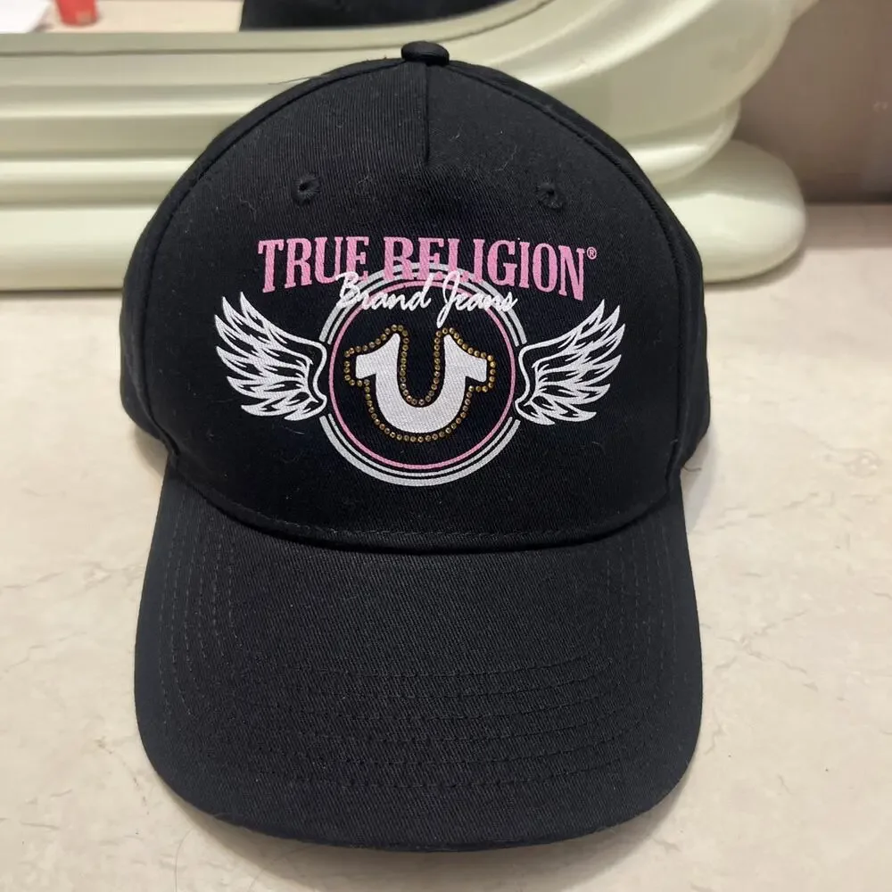 True Religion Adjustable Crystal Wing Hat Hey Black OS