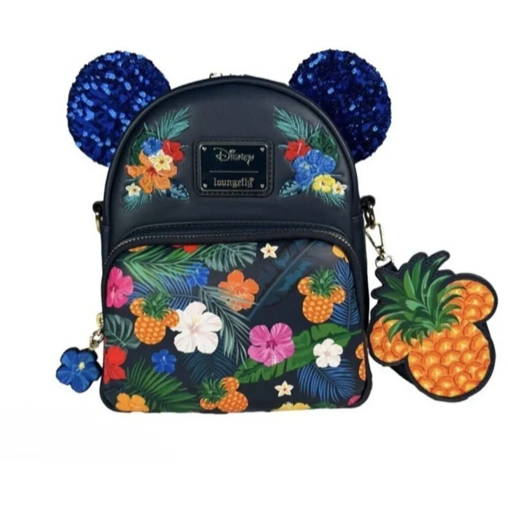 Aloha Mickey Convertible Mini Backpack Loungefly Sequin Pineapple Coin Bag NWT