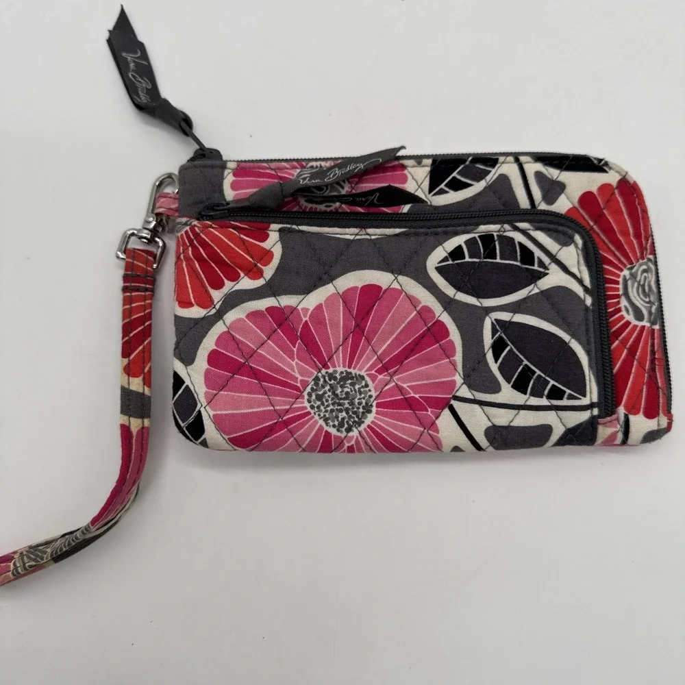 Vera Bradley Mod Floral Pink Zip-Around Wristlet Wallet 7 X 4.5