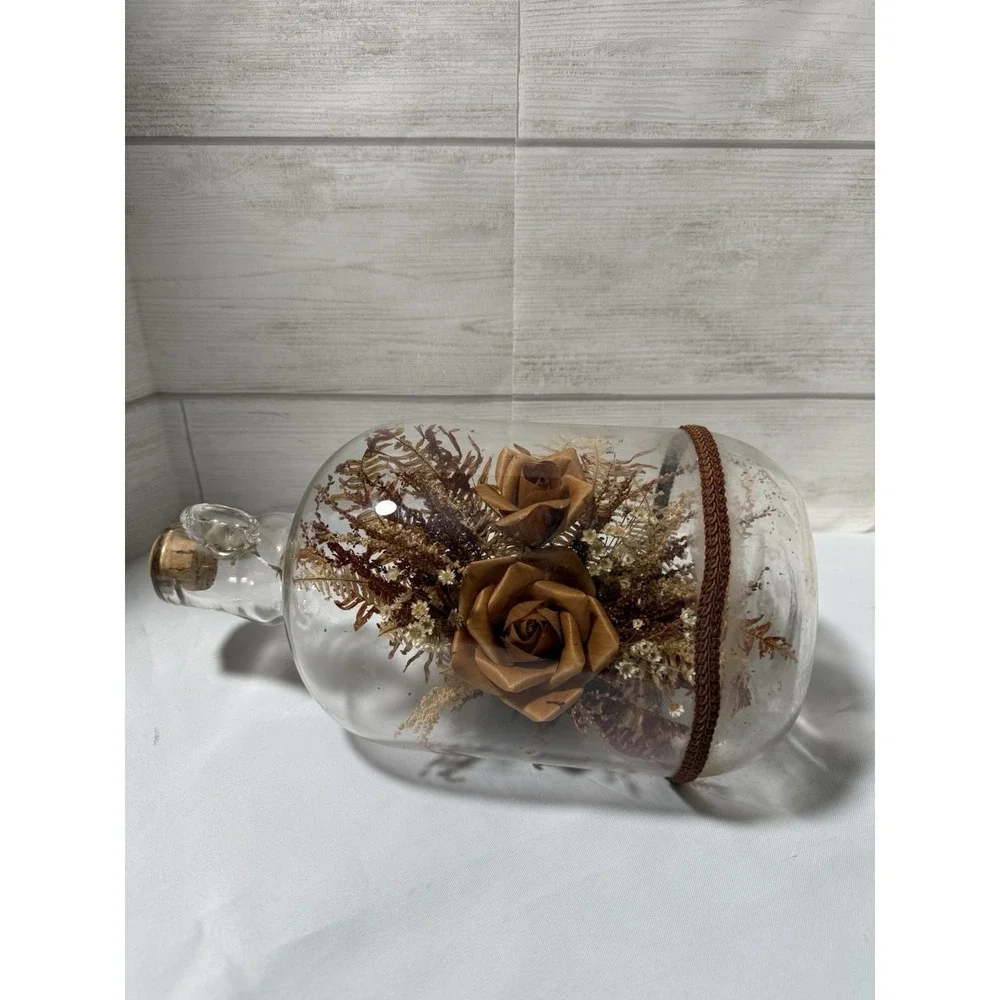 Vintage Bowl O Beauty Plant In A Bottle , Mcm ,‎ Brown Floral Made In Thailand