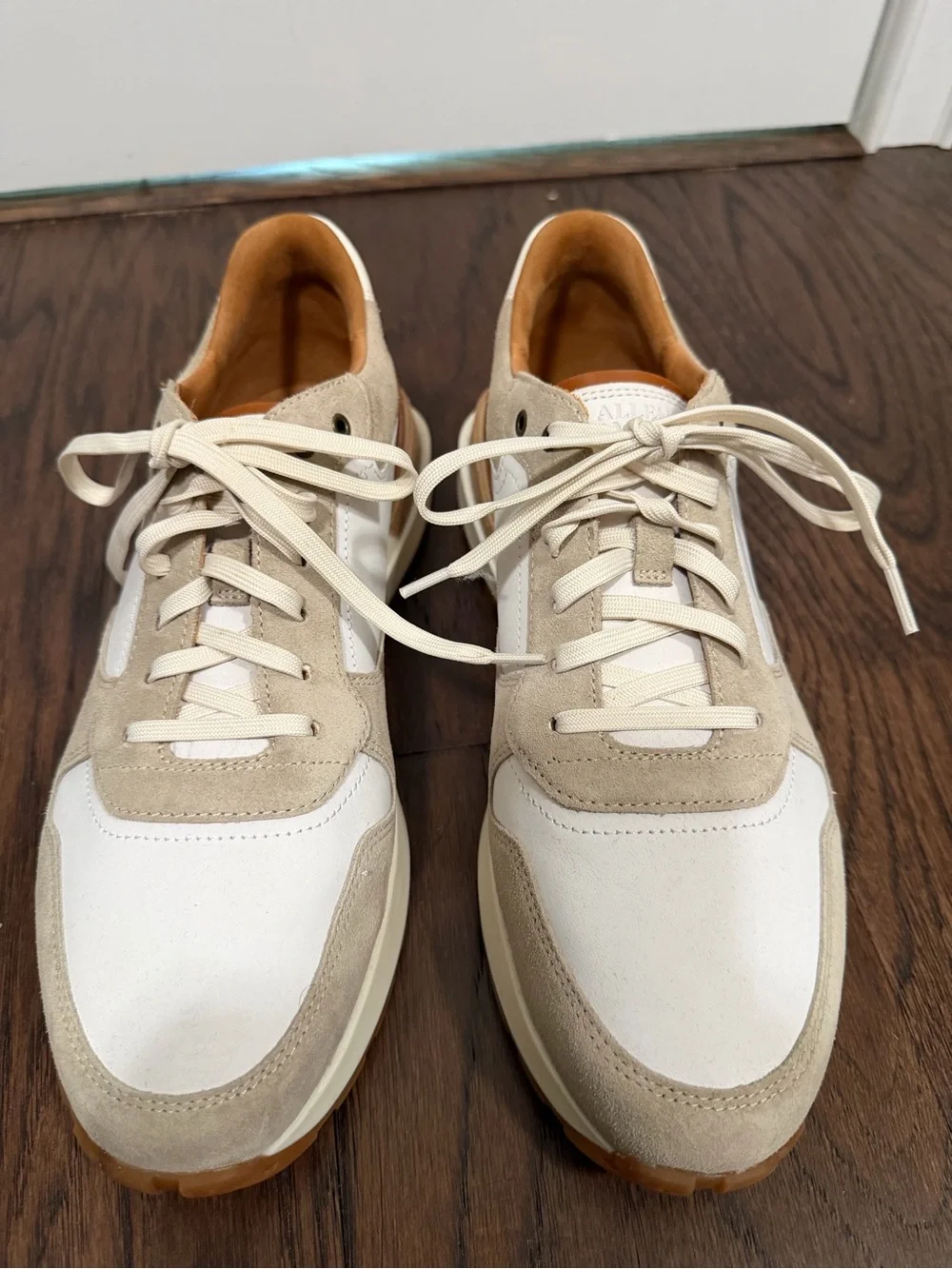 Allen Edmonds Beige and White Suede Lionel Lace-up Sneaker