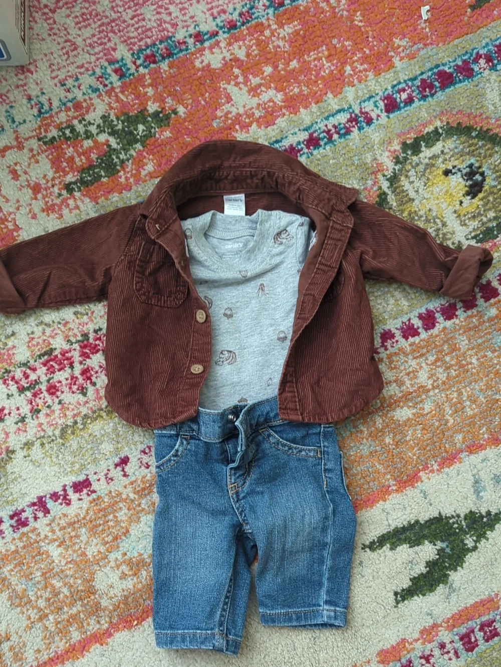 Carter's Newborn Brown Corduroy Jacket Set With Onesie & Jeans