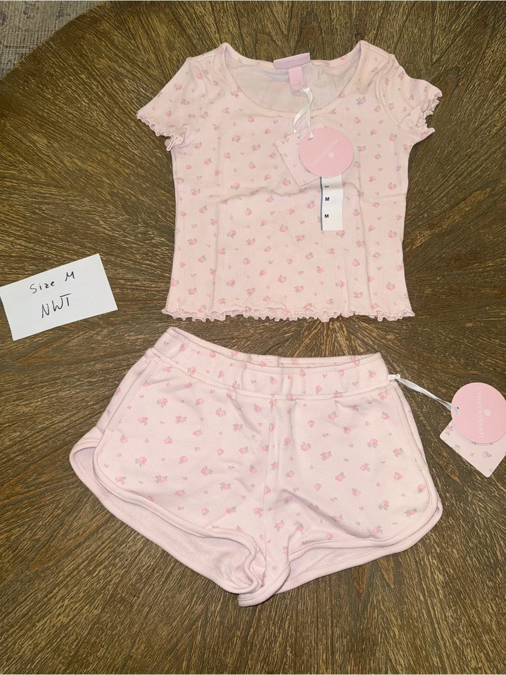 LoveShackFancy x Target Girls' Light Pink Floral Short Sleeve top and bottom Set