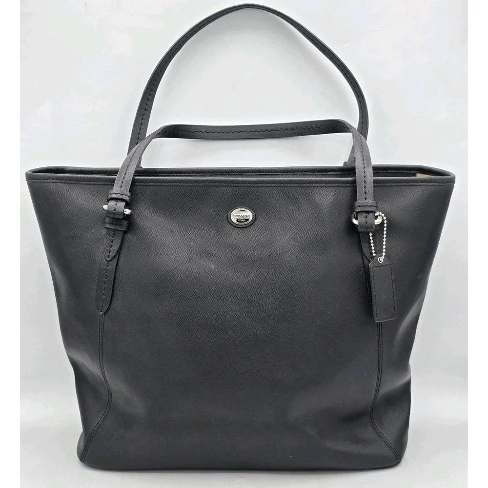 COACH Peyton Leather Zip Top Tote Bag Purse - Black/Silver‎ - SEE PHOTOS