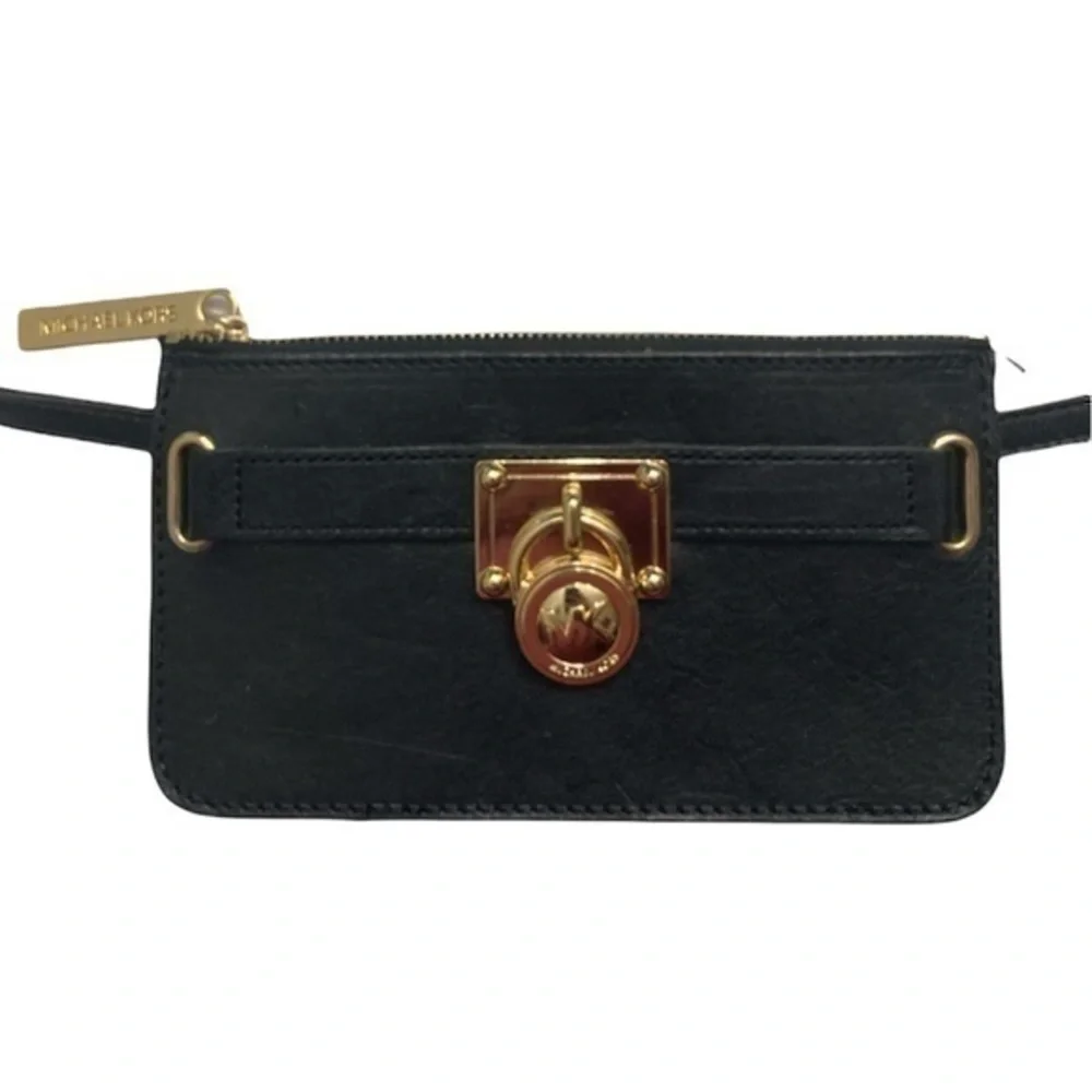 Michael kors black leather Hamilton lock belt bag