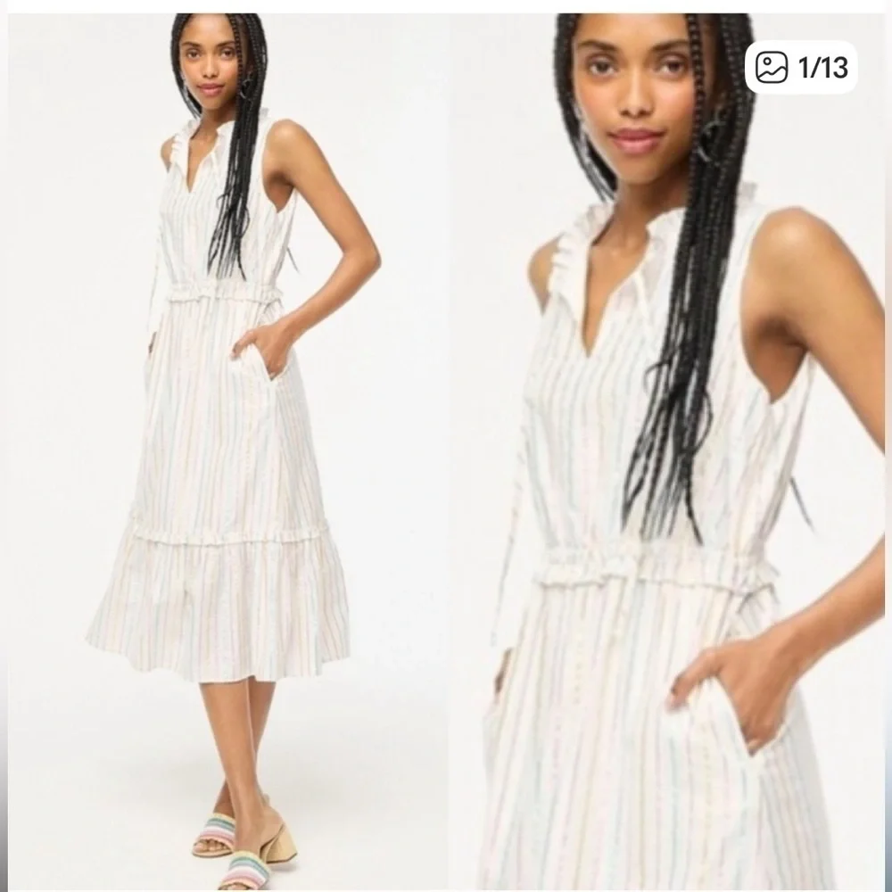 J.Crew tie front Hamptons shimmery white midi dress size 14