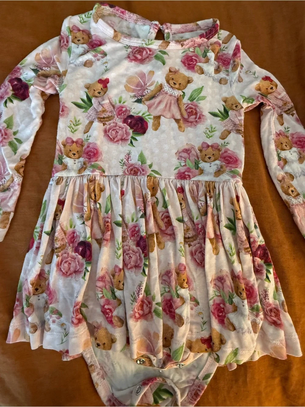 Baby Girls Floral Teddy Long Sleeve bamboo twirl dress