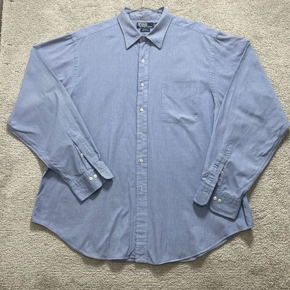 Ralph Lauren Shirt Mens 18 Blue Check Andrew‎ Button Up Long Sleeve Casual