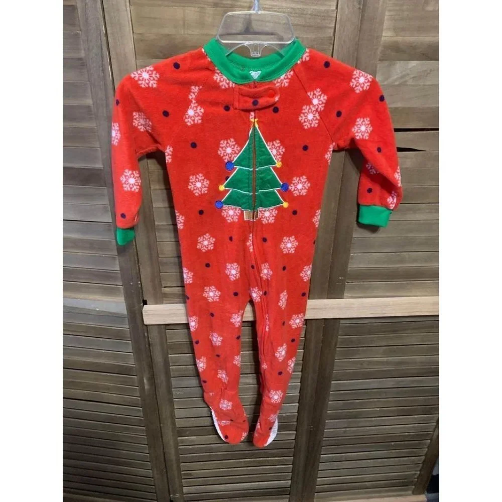 Vintage Mon Petit Fleece Christmas Pajamas Toddler Size 3T Red Green
