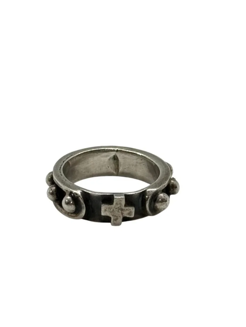 Sterling Silver Cross Band Ring Oxidized Artisan Gothic Biker Unisex Size 7.5