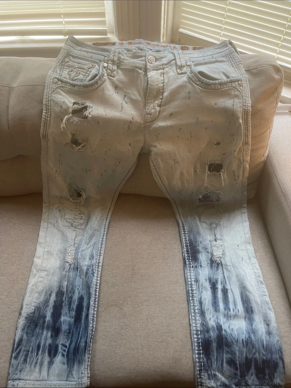 Rock Revival Men’s Straight Jeans - Light Gray to Navy Dip-Dye