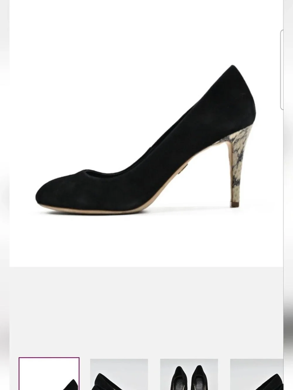 Tory Burch Black Suede Pump with Snakeskin-Print Heel