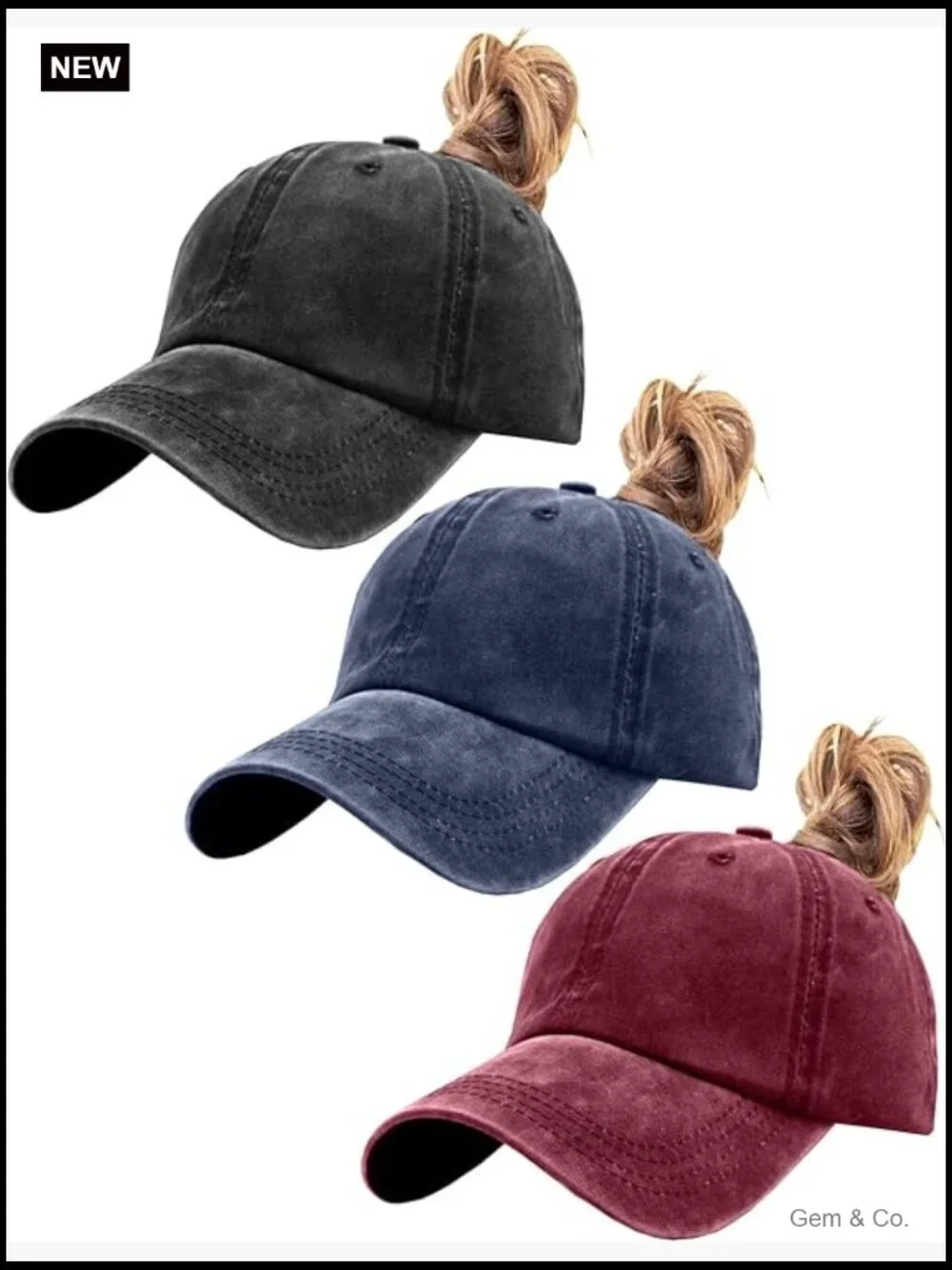 Vintage Washed Distressed Baseball Cap with Ponytail Hole Sport Golf Hat