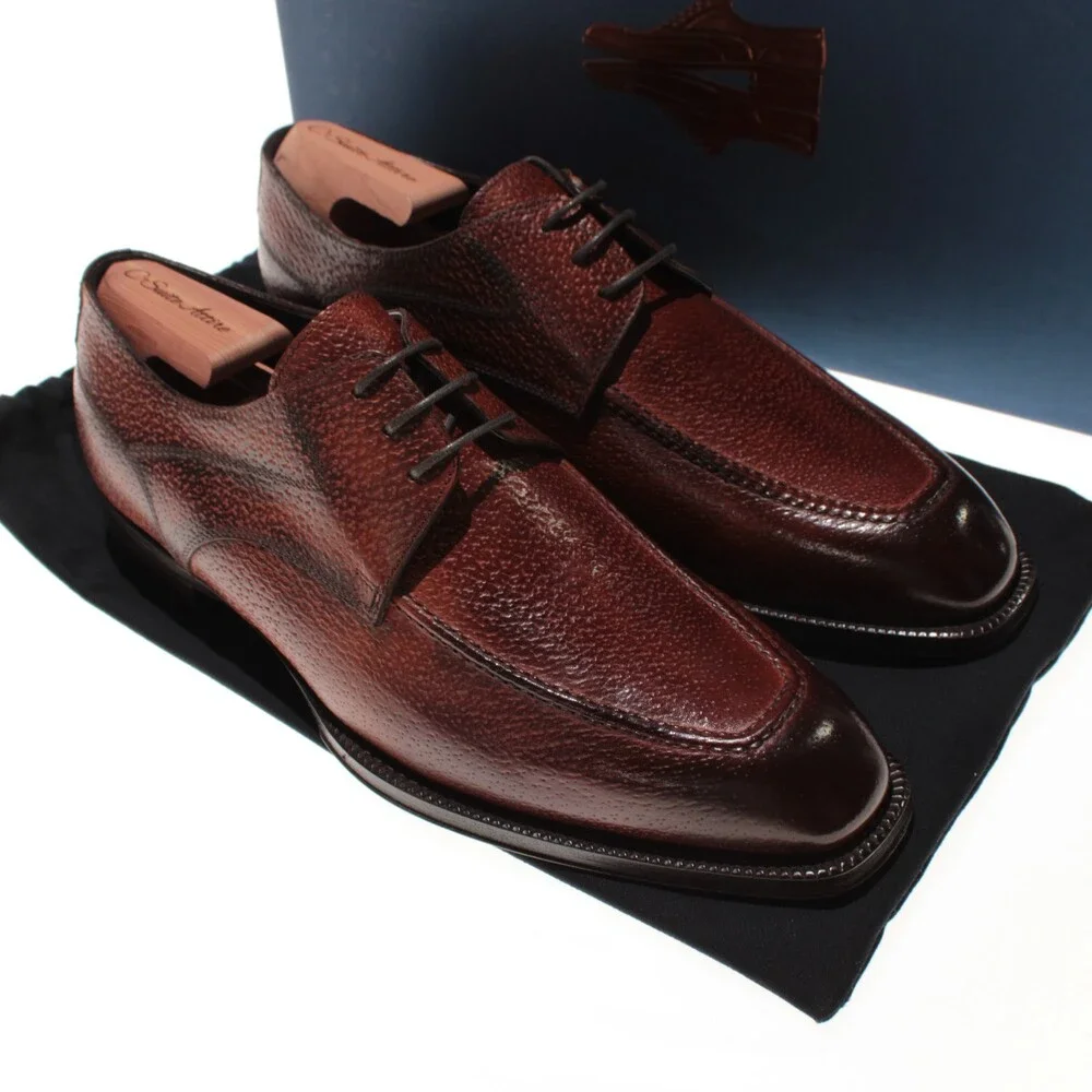 Di Bianco NWB Derby Dress Shoes Size 41.5 (US 7.5) in Brown Pebbled Leather