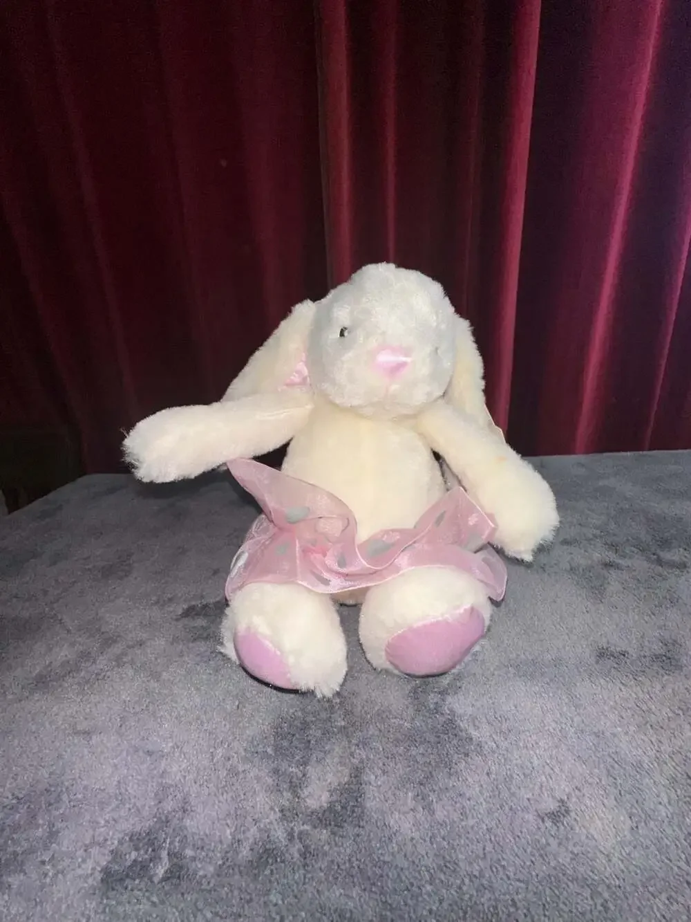 The Petting Zoo White Bunny Rabbit Plush with Pink Heart Print Tutu