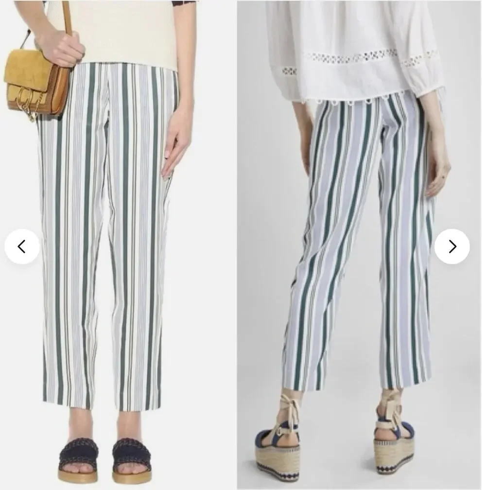 Tory Burch Cotton Green Grand Awning Stripe Pants Women's Size 2